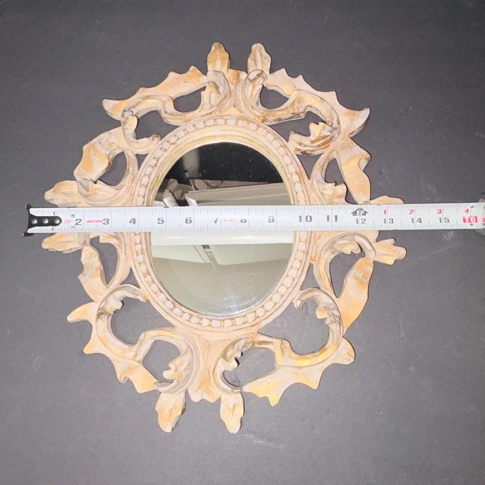 Vtg Cream/Gold Ornate Oval Wall Mirror Baroque/Hollywood Regency Style 15x12.5